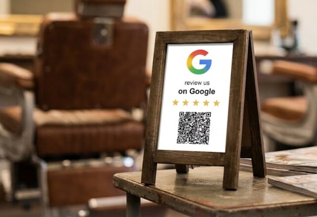 Google review QR code sign at an auto repair shop