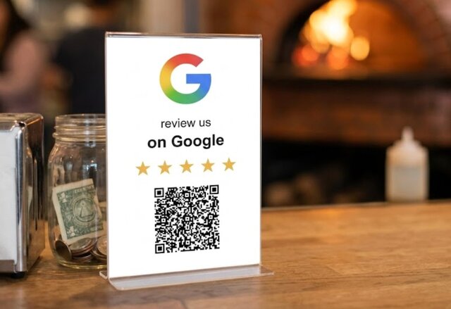 Google review QR code sign in a clothing boutique