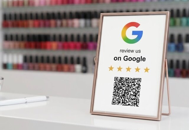 Google review QR code sign at a barbershop