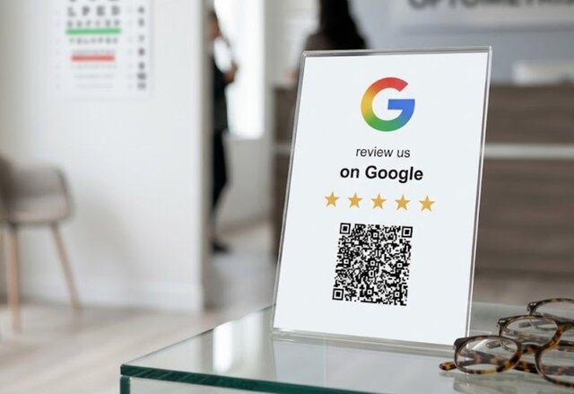 Google review QR code sign at an optometrist office