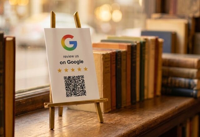 Google review QR code sign in a bookshop